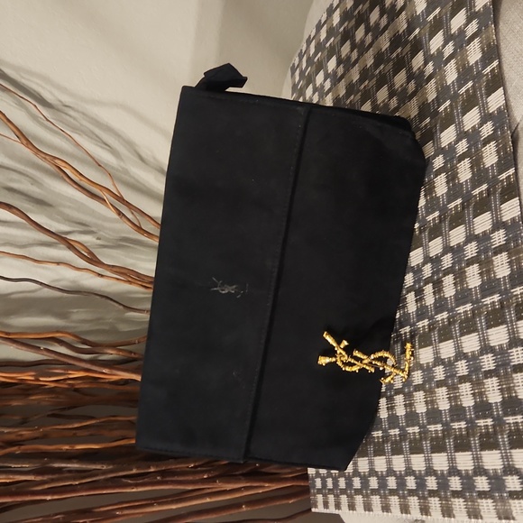 YSL Clutch, Black Suede, with Gold Tone Brooch - Picture 1 of 11